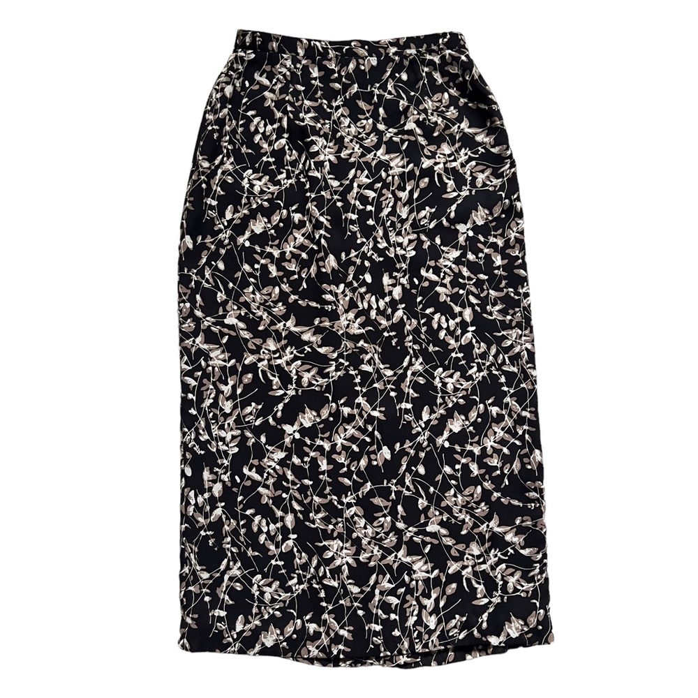 Pendleton Black Floral Vine Maxi Skirt Straight Column Prairie Cottage Boho Sz 8
